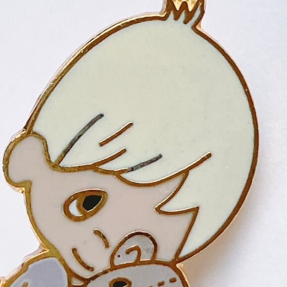 VTG Precious Moments Enamel Lapel Pin 80s Storybook Child Boy Teddy Bear Brooch - Picture 2 of 8